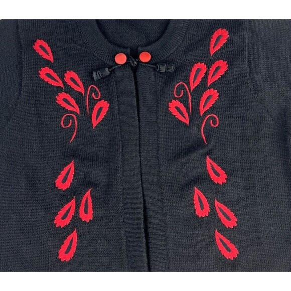 Artesanias AT Alpaca Style Sweater Womens XL Black Red Alpaca Knit Open Cardigan - Picture 2 of 5
